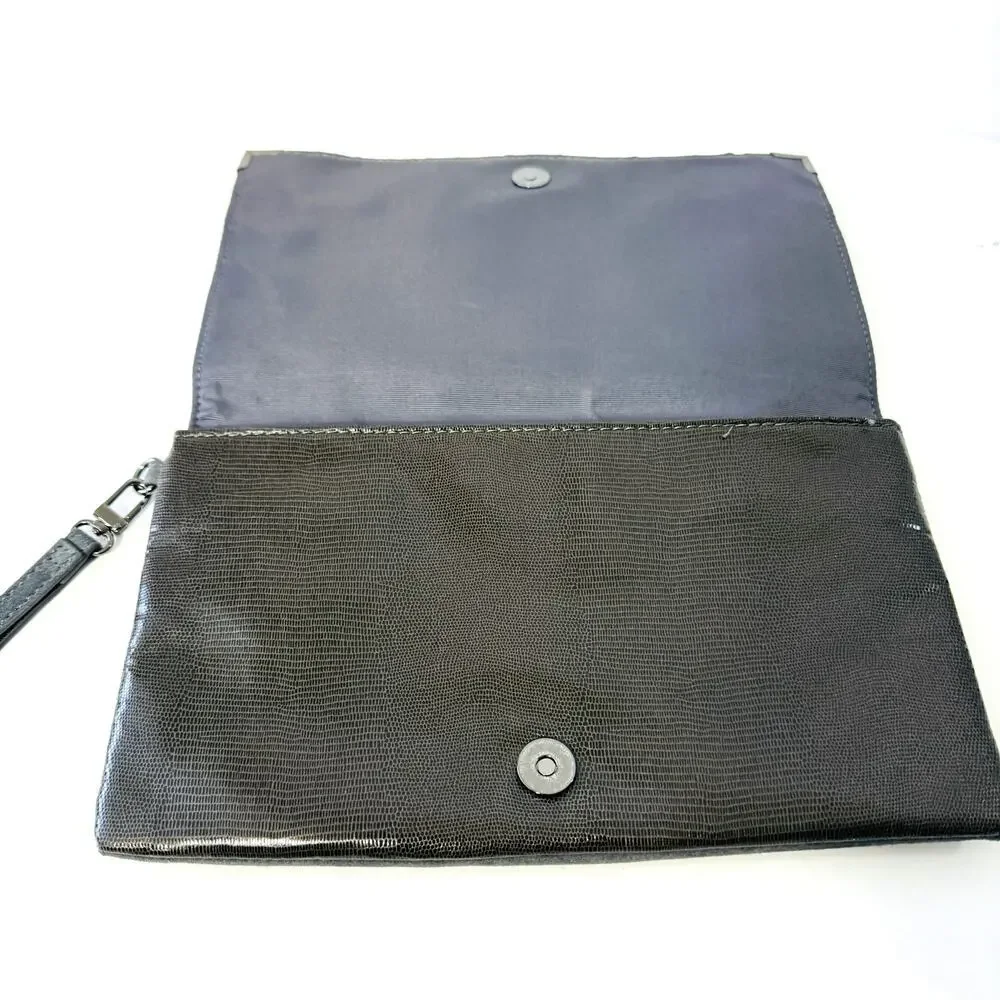 Black Suede Wristlet Clutch‎ Purse Interior Zip Minimalist Evening Bag